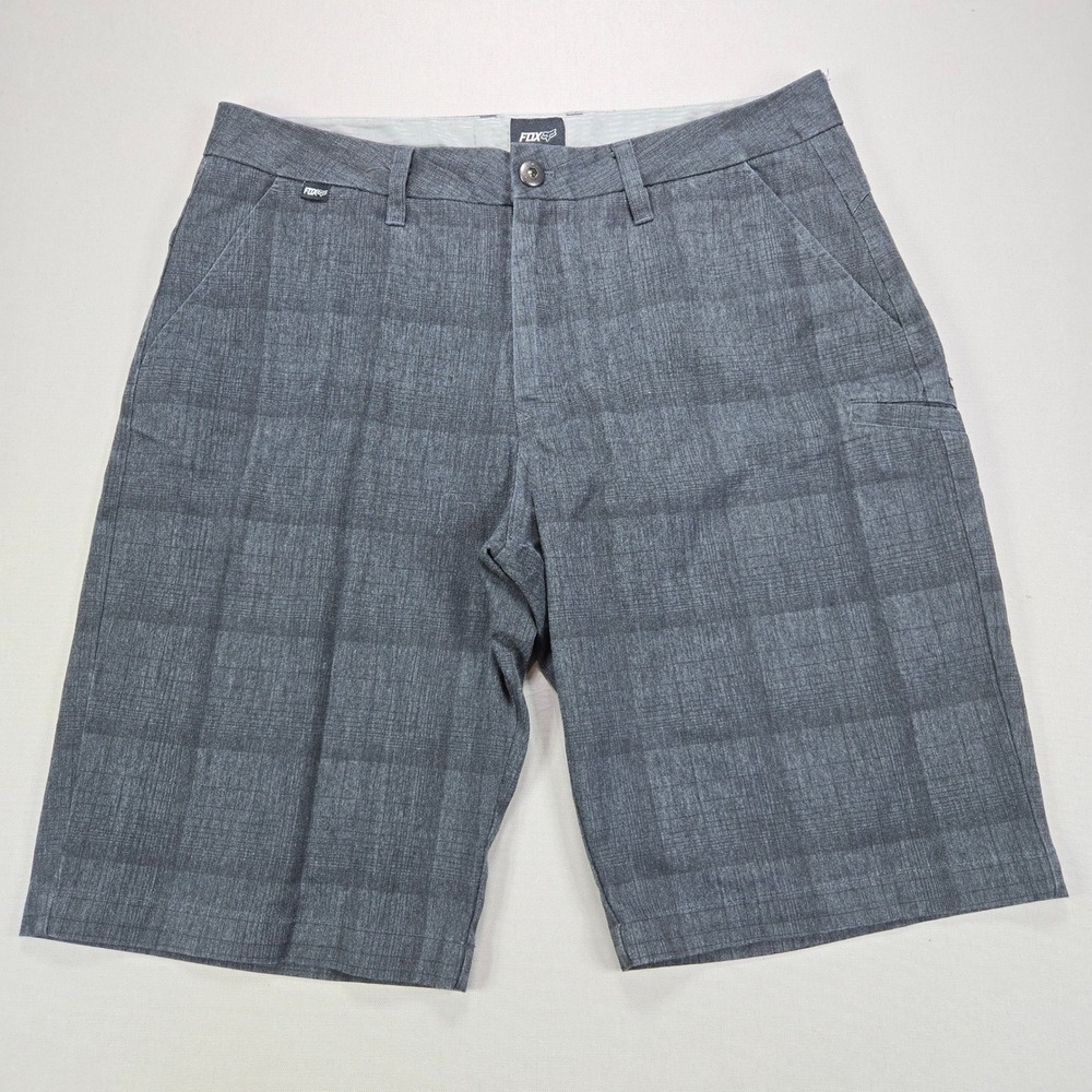Fox Head Shorts Chino Crosshatch Plaid Charcoal Grey Mens 34